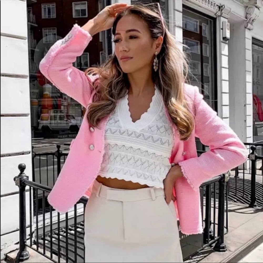 Last one! ZARA 💕 PINK TWEED JACKET M - Picture 6 of 12